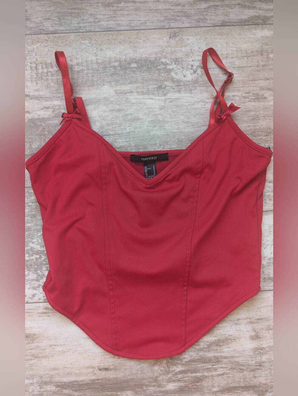 Forever 21 Red Satin-Look V-Neck Cami with Adjustable Straps Y2k Style